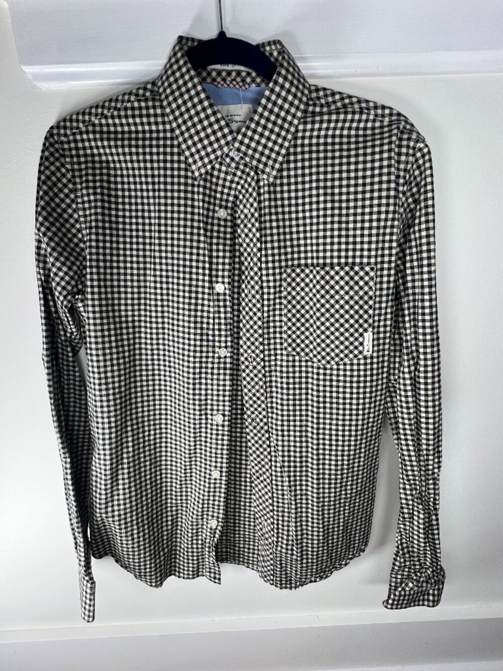 Ben Sherman Mens Shirt Small Blue Plaid Gingham Long Sleeve Button Down